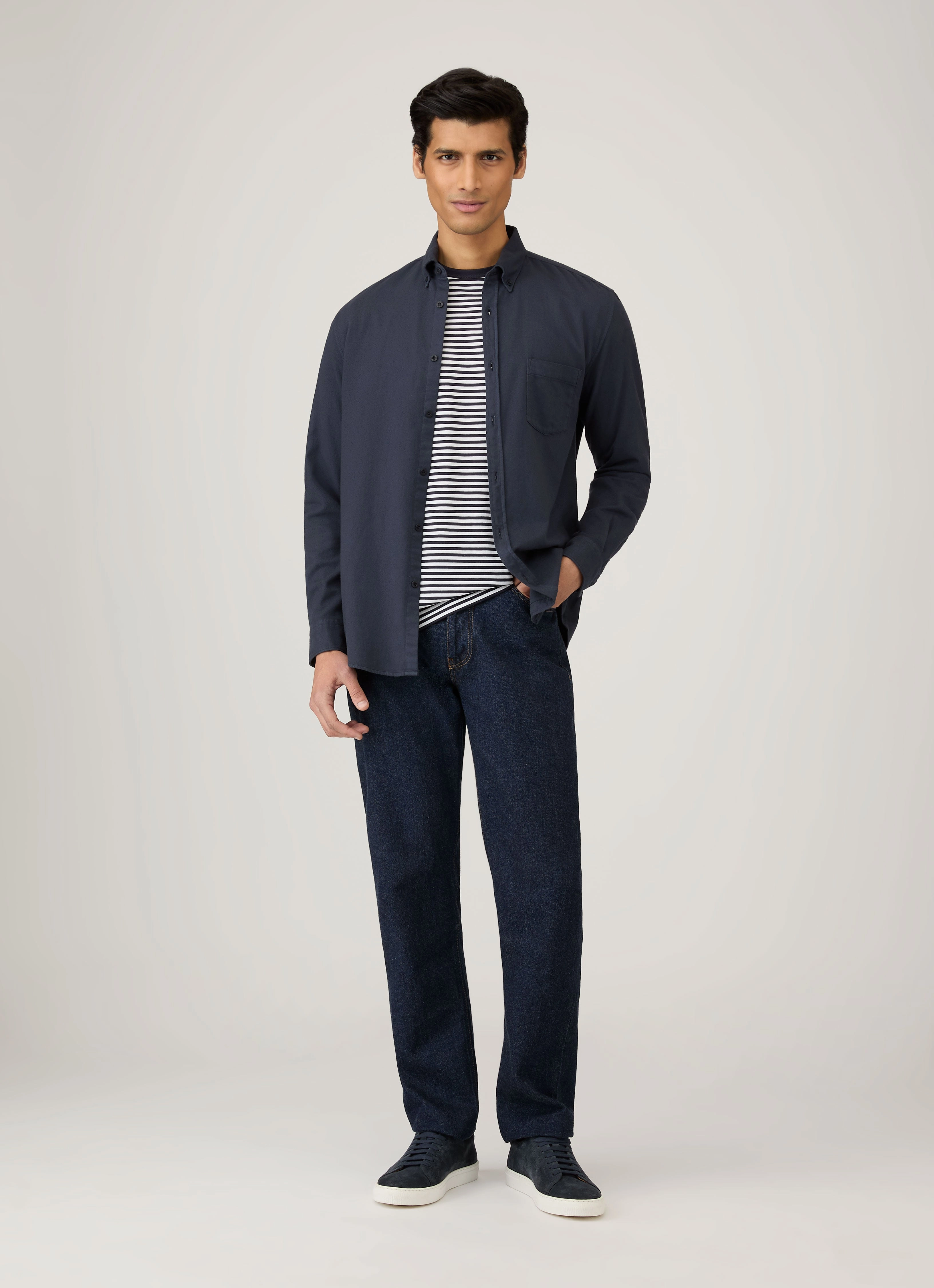 Men's Classic T-shirt in Navy/White English Stripe Comfy Essentials Wear Soft Fabric