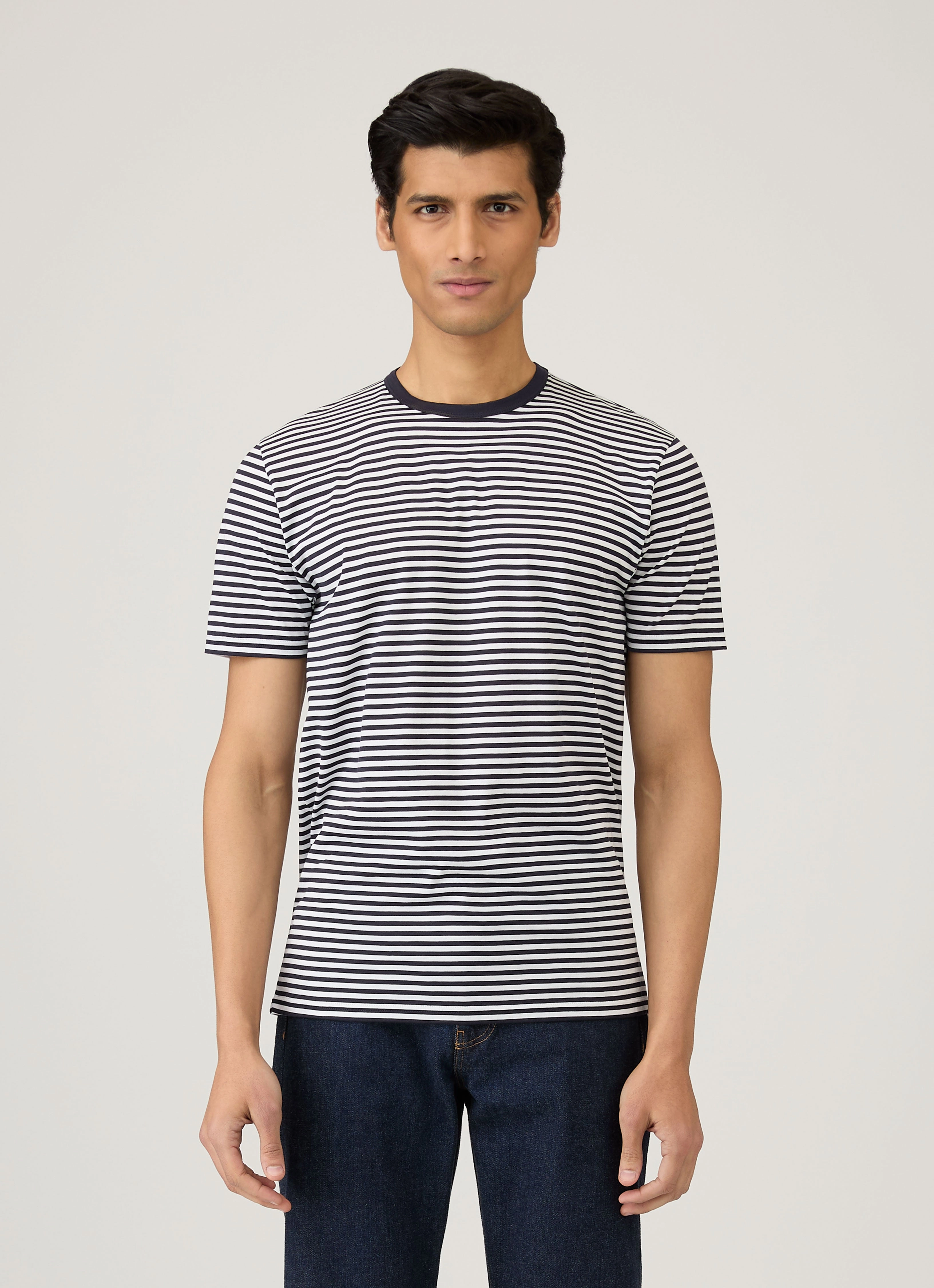 Fashion Ready Matte Look Men's Classic T-shirt in Navy/White English Stripe