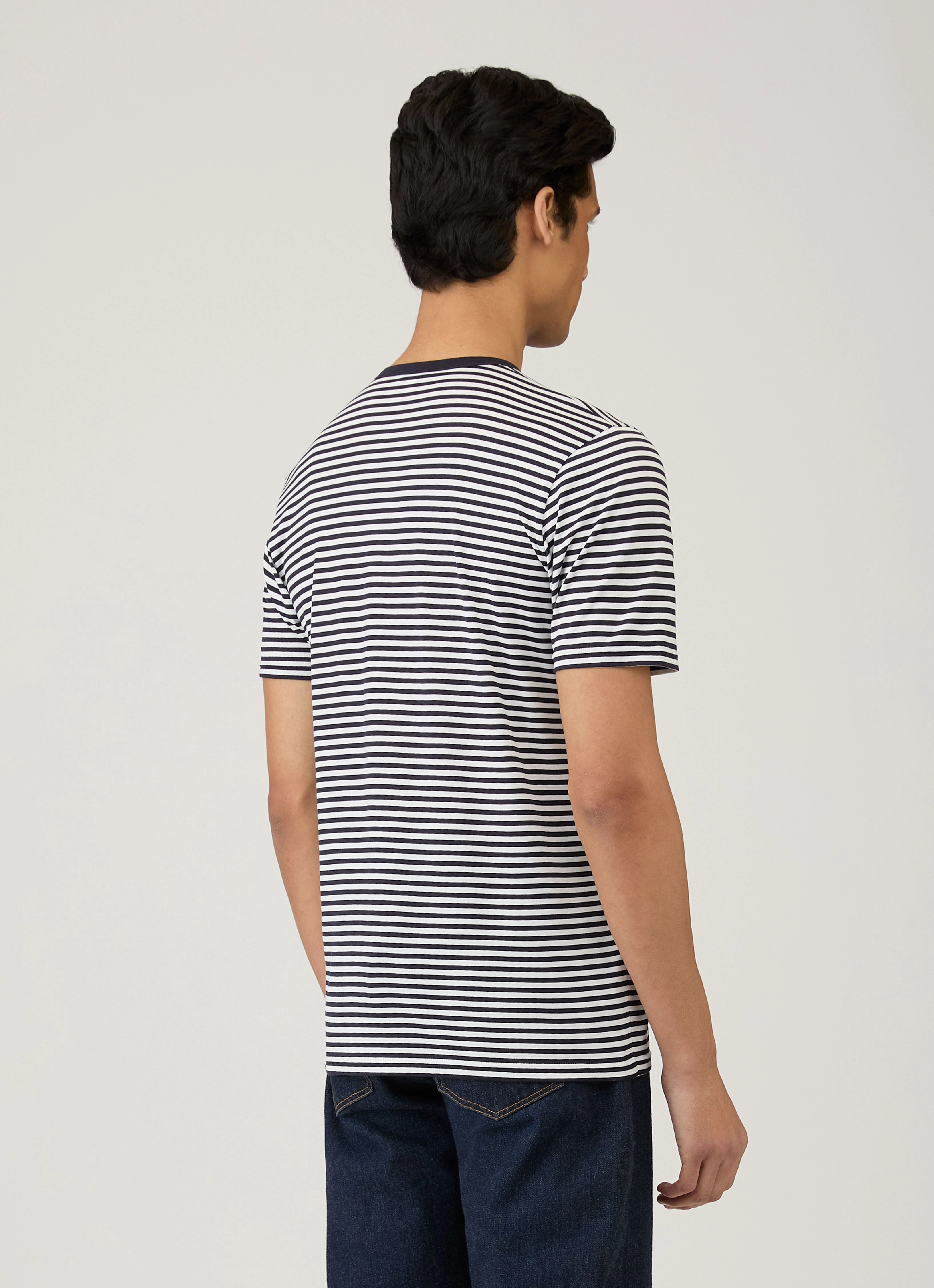 Men's Classic T-shirt in Navy/White English Stripe Unisex Fit SoftenedTexturedWeave