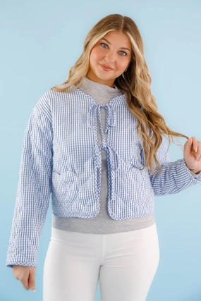 Stretch Recovery Fabric A Charming Sense Gingham Jacket QuickPackFoldableDesign A Charming Sense Gingham Jacket