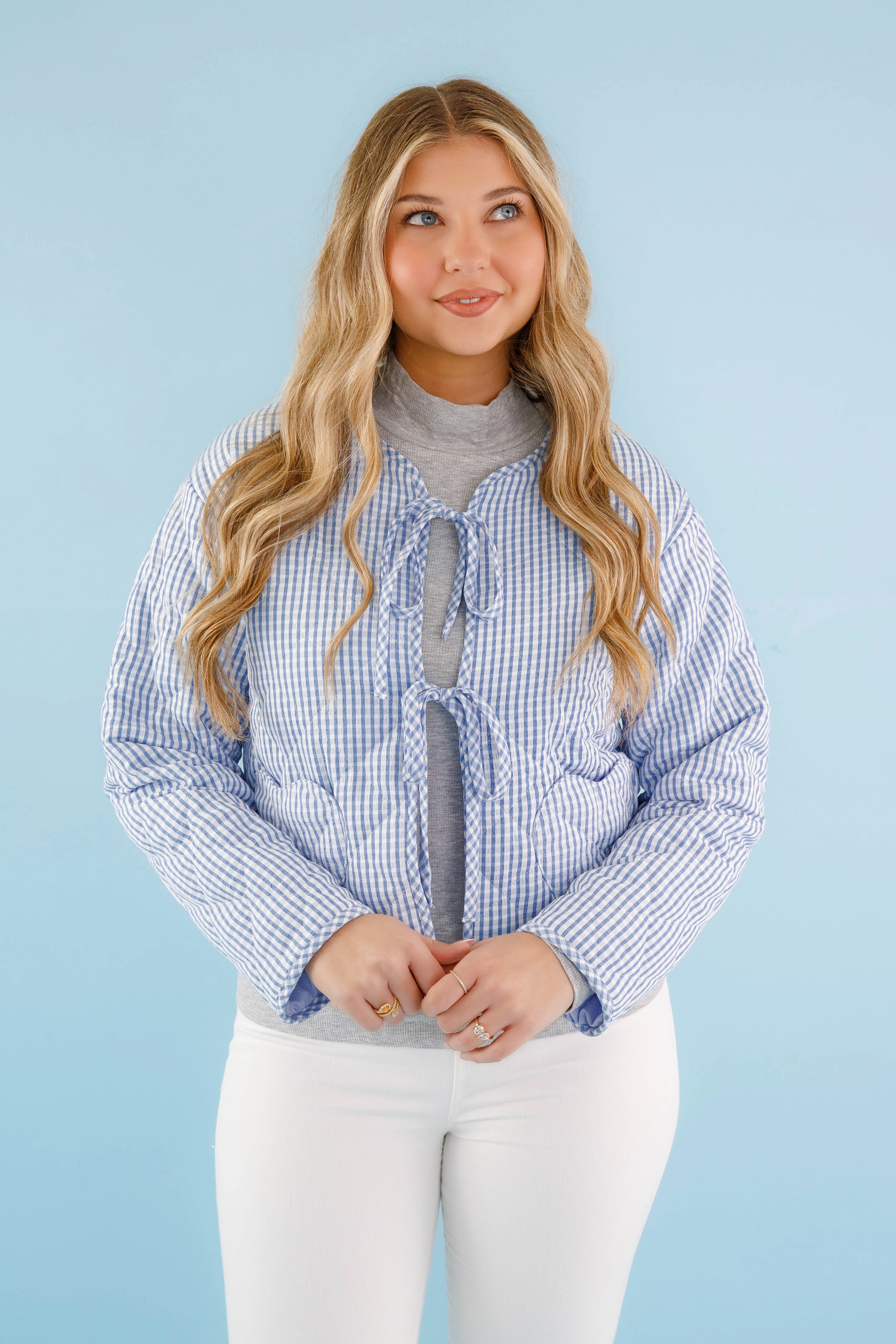 A Charming Sense Gingham Jacket High Visibility Trim DropShoulderConstruction