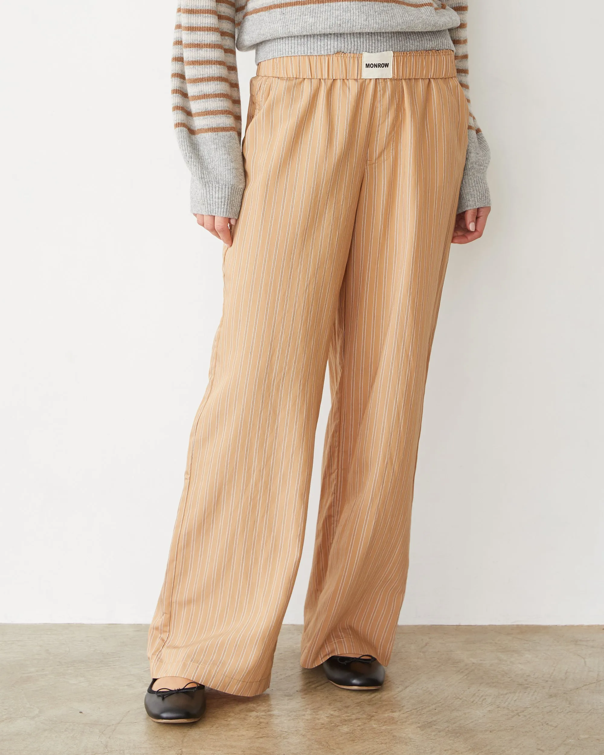 Stripe Poplin Boxer Pants Shape Retention SmoothZipper