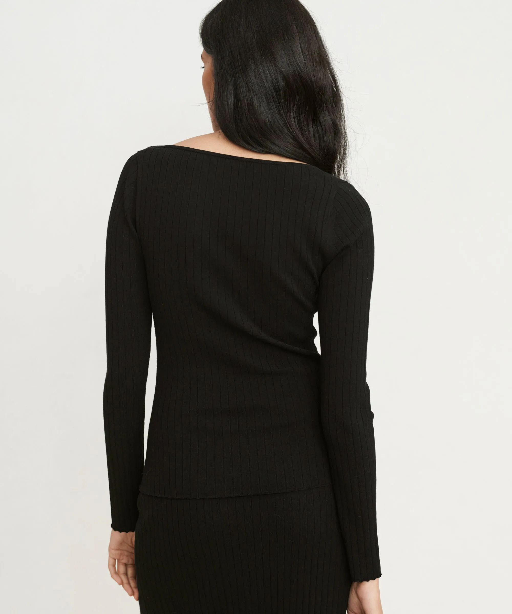 LayeredCollar Ribbed Long-Sleeve