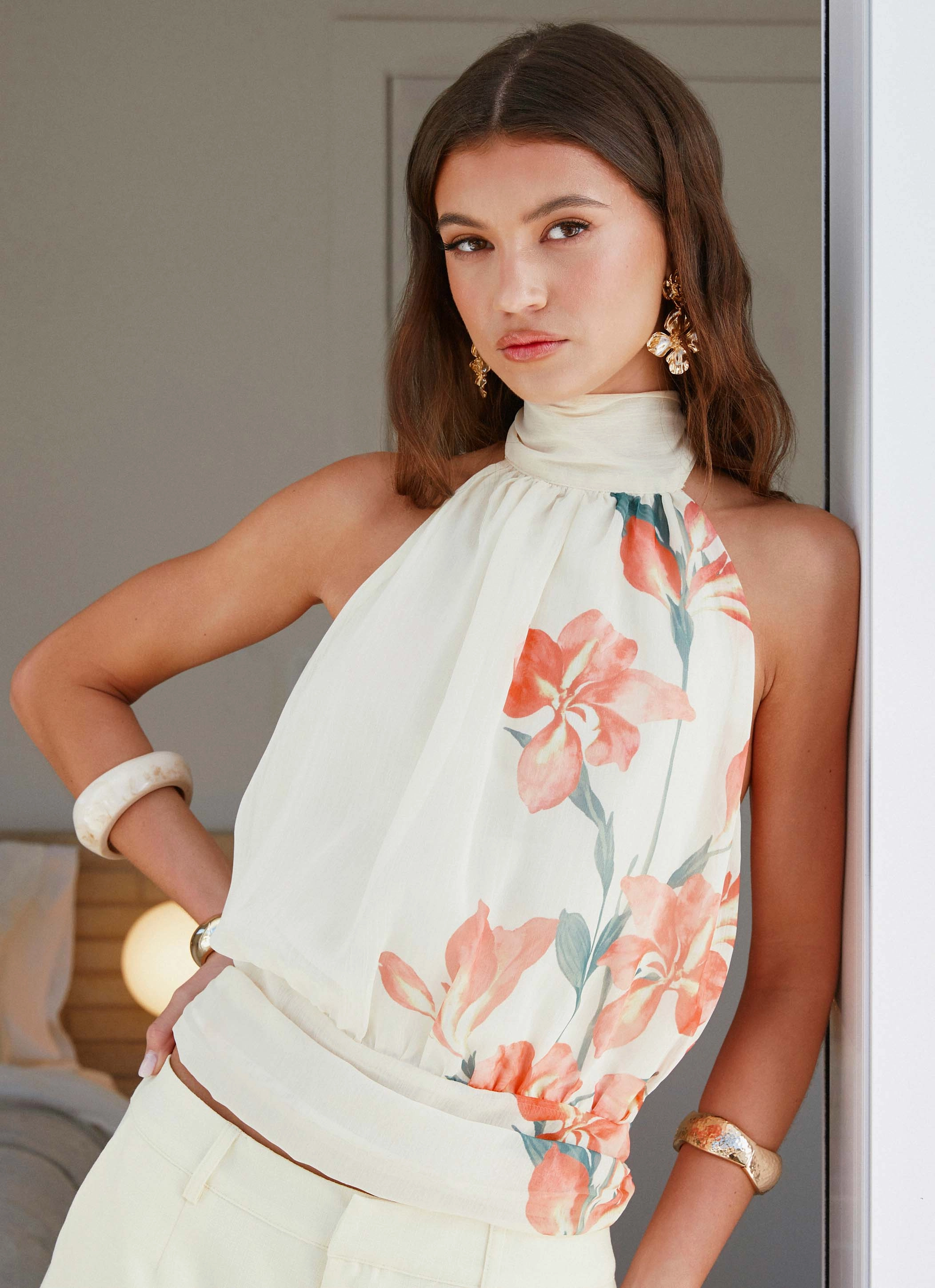 Romelia Halter Top - Siena Floral WrinkleResistant Fabric