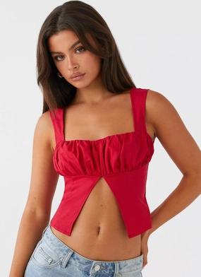 StretchWaistbandTech A Poet's Notes Linen Top - Red Thermochromic Color Shift Tech Eco friendly materials A Poet's Notes Linen Top - Red