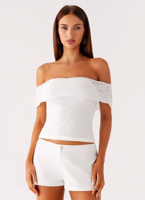 StretchWaistbandTech Tabby Off Shoulder Top - White Tabby Off Shoulder Top - White WrinkleResistantWeave