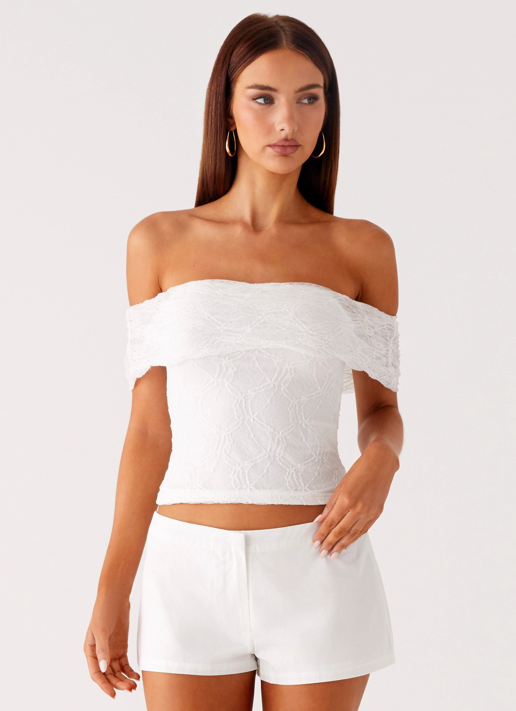 Tabby Off Shoulder Top - White Odor Resistant Fabric