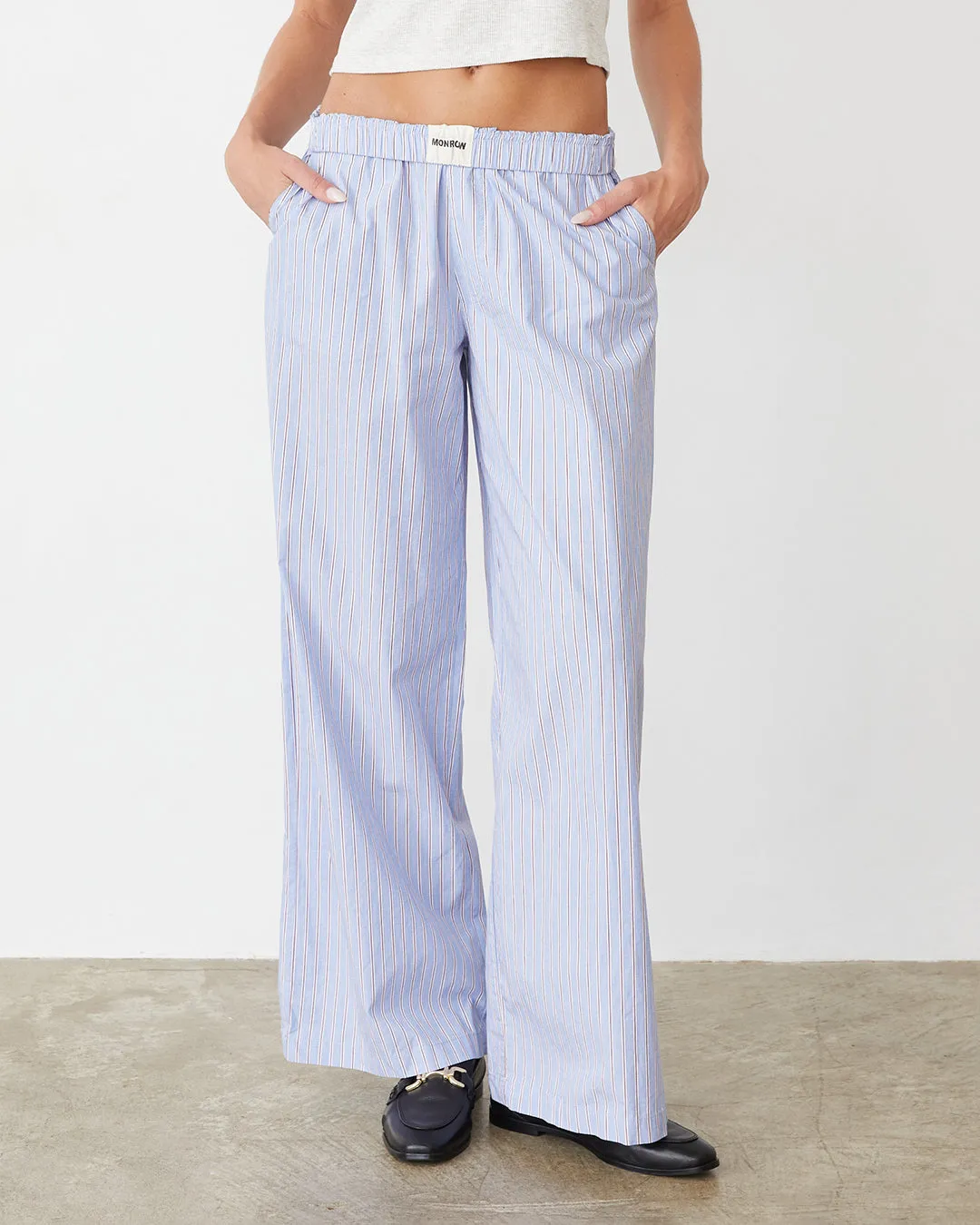 No Bunching Non Slip Waistband Stripe Poplin Boxer Pants