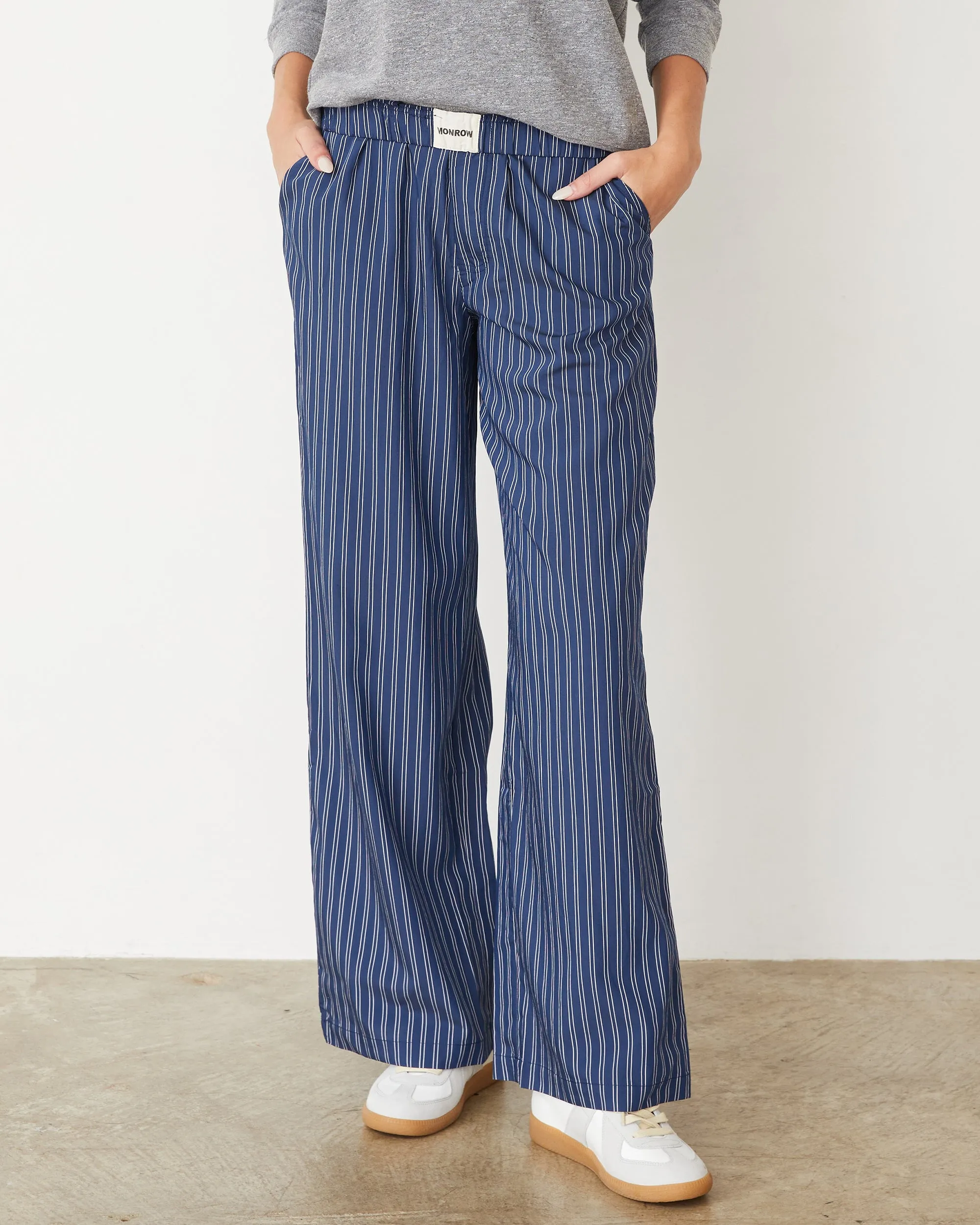 Side zipper Stripe Poplin Boxer Pants