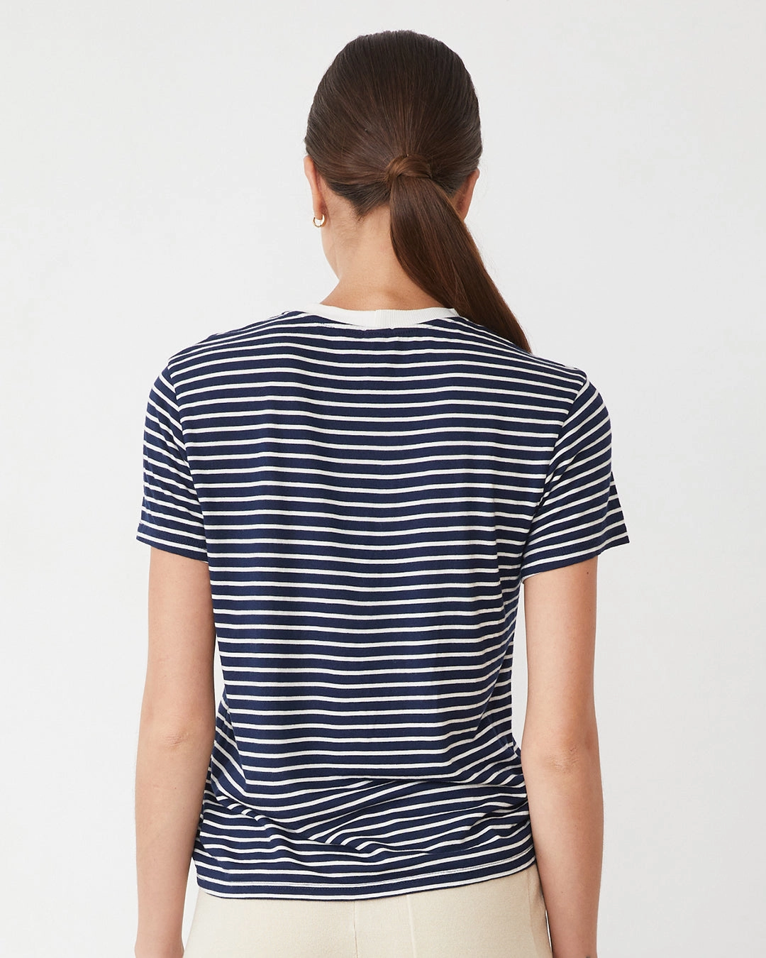 Garment Washed Softness Flatlock Stitching Technique Stripe Basic Crew