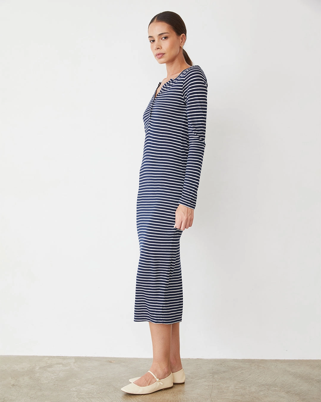 Stripe Henley Dress AntiOdorTechnology