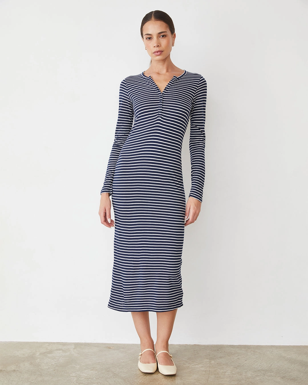 LightReflectiveTrim Stripe Henley Dress