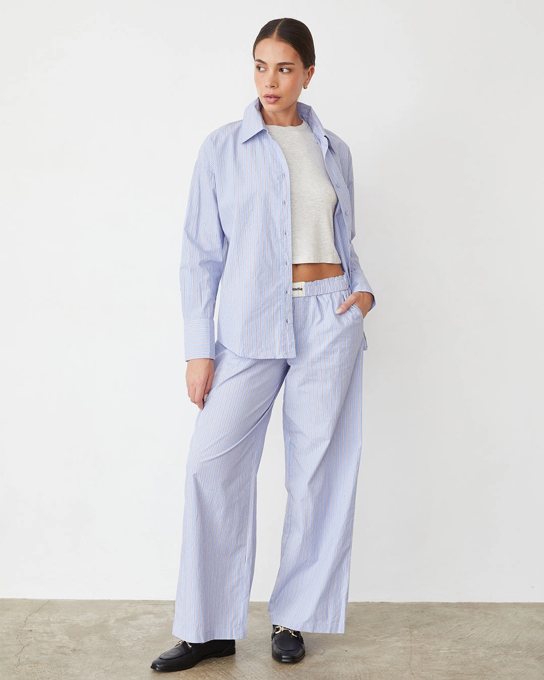 Stripe Poplin Oversized Shirt Stain Resistant Treatment