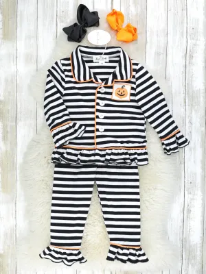 Striped Jack O Lantern Ruffle Pajamas