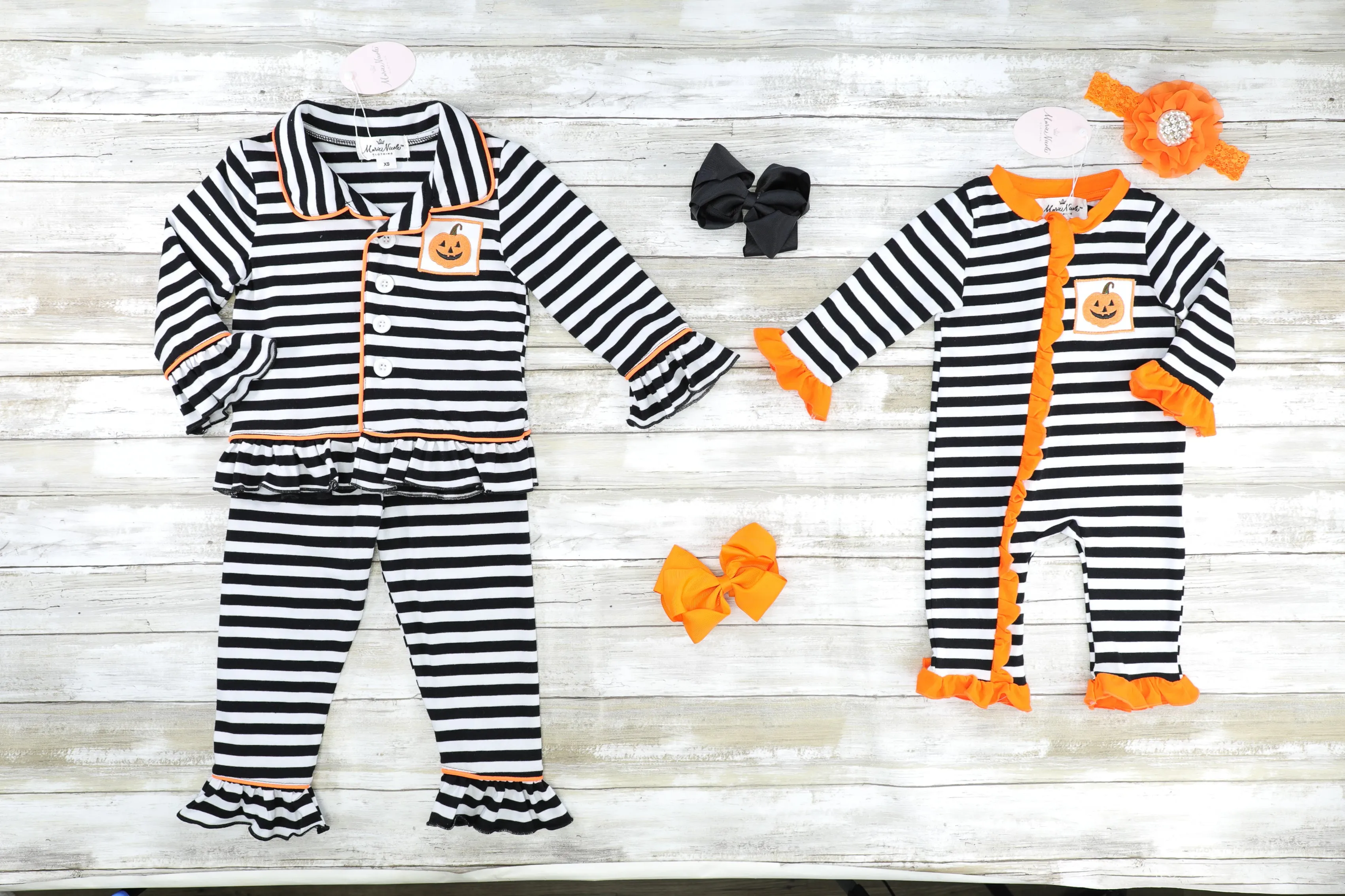Striped Jack O Lantern Ruffle Pajamas