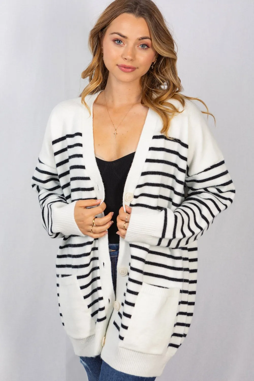 Striped Oversize Cardigan  by White Birch