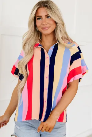 Striped Puff Sleeve Buttoned Shirt