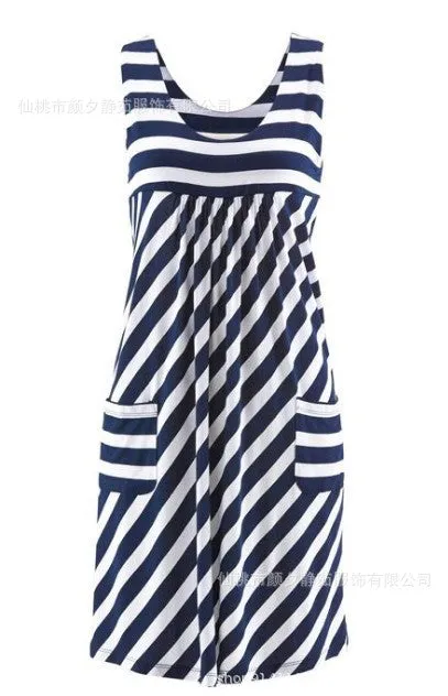 Striped Sleeveless Cami Dress Pocket Women Pocket Dress