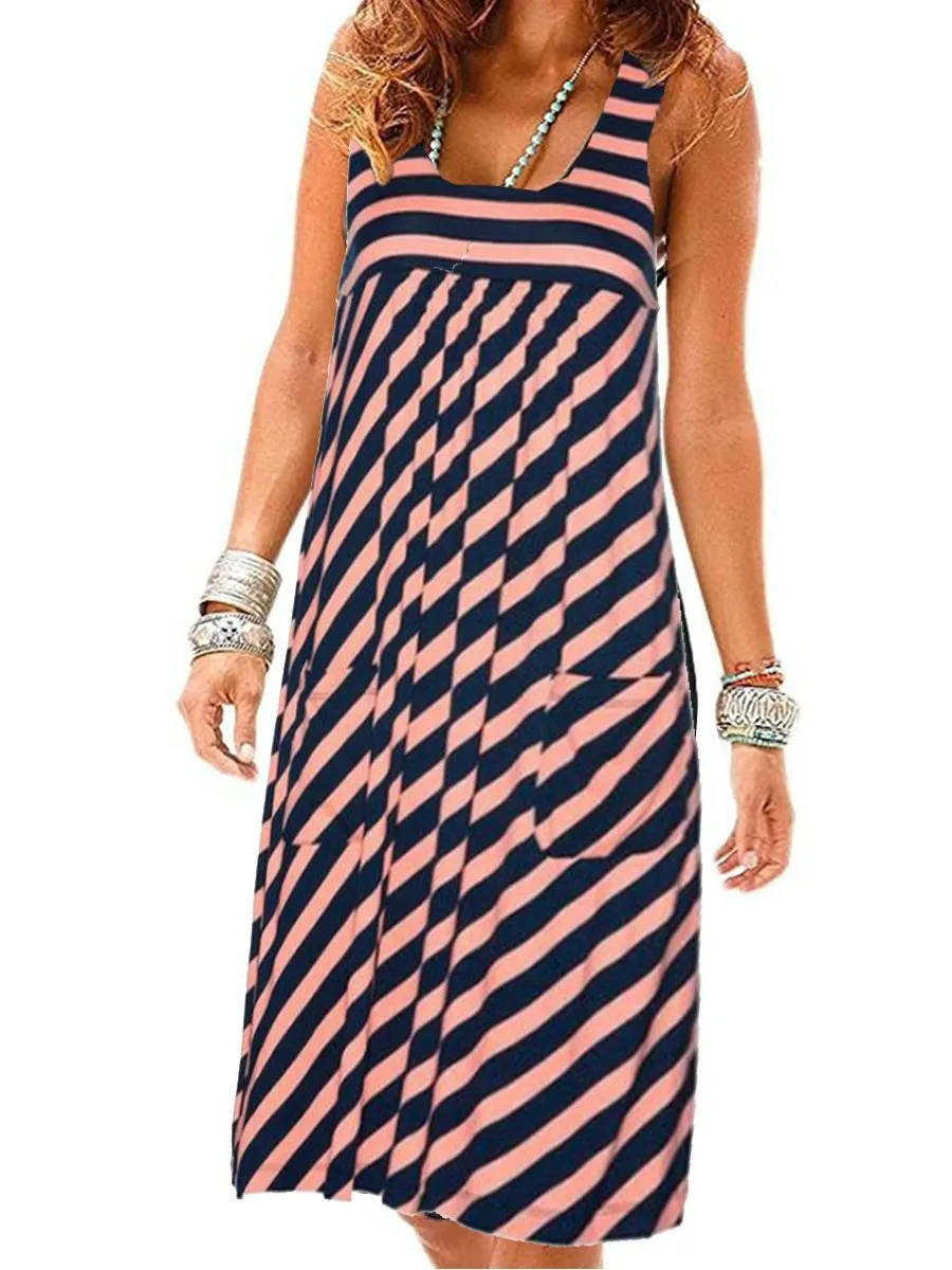 Striped Sleeveless Cami Dress Pocket Women Pocket Dress