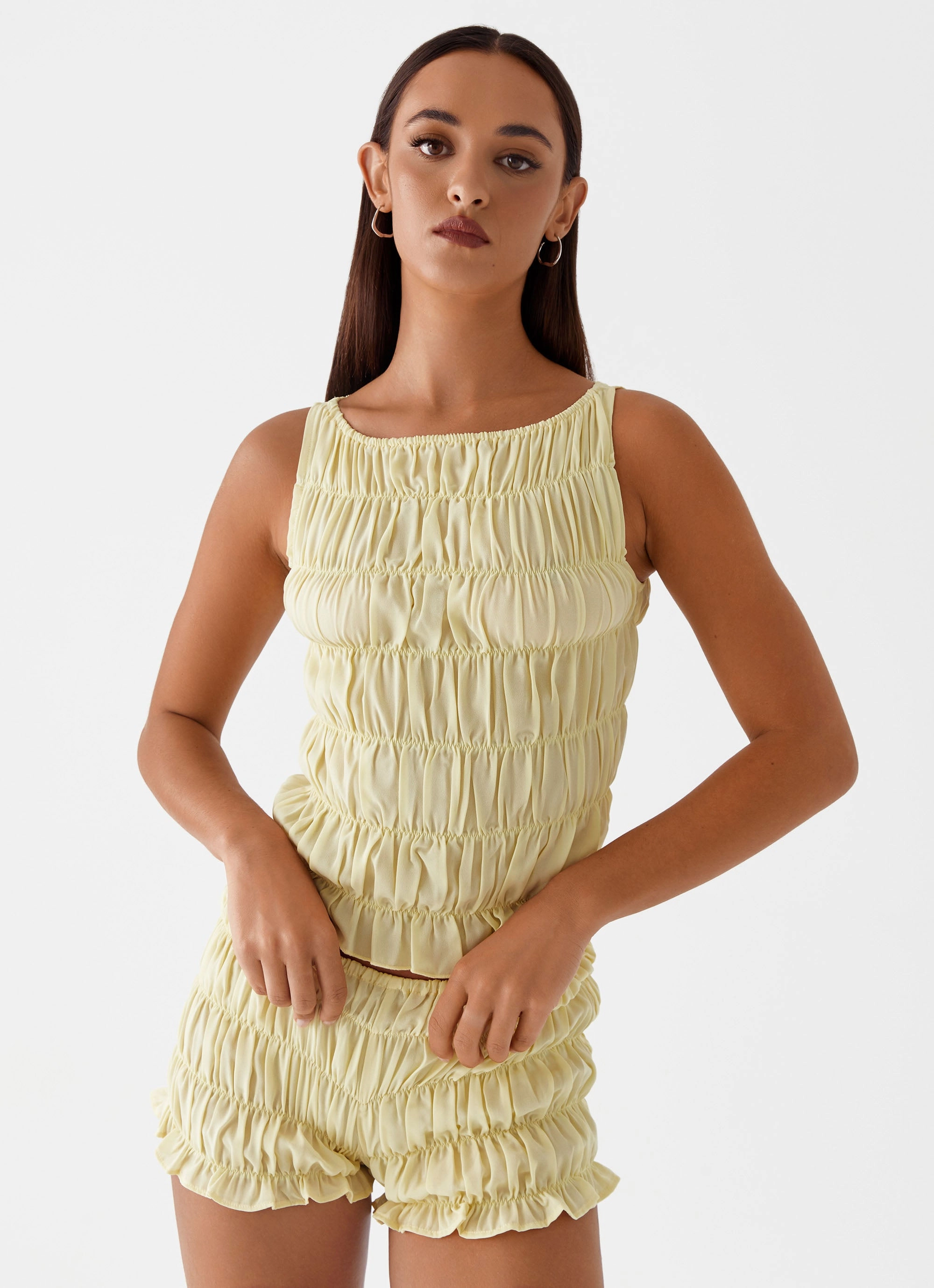 Messina Ruched Tank Top - Yellow Outdoor attire Quick Toggle Adjustment