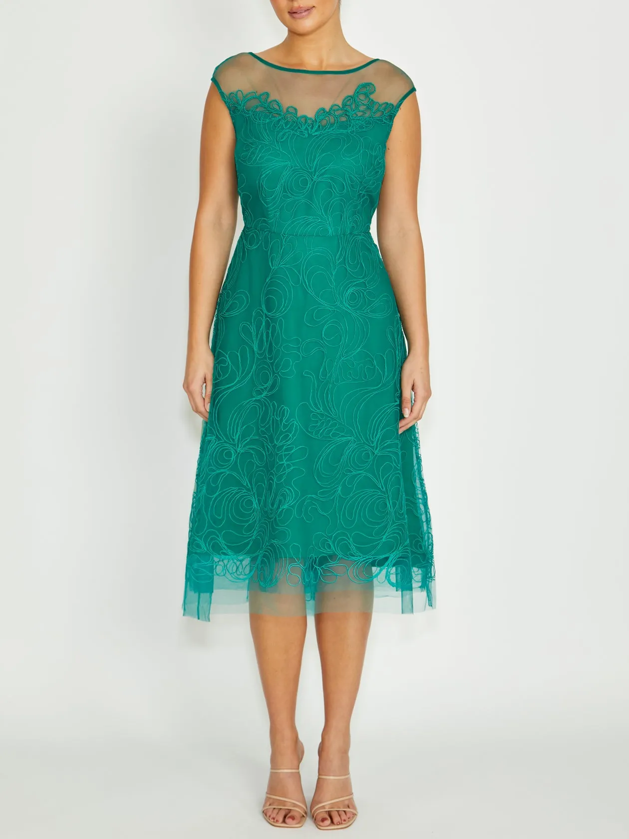Pearl-Detail Stellar Sea Green A-Line Dress