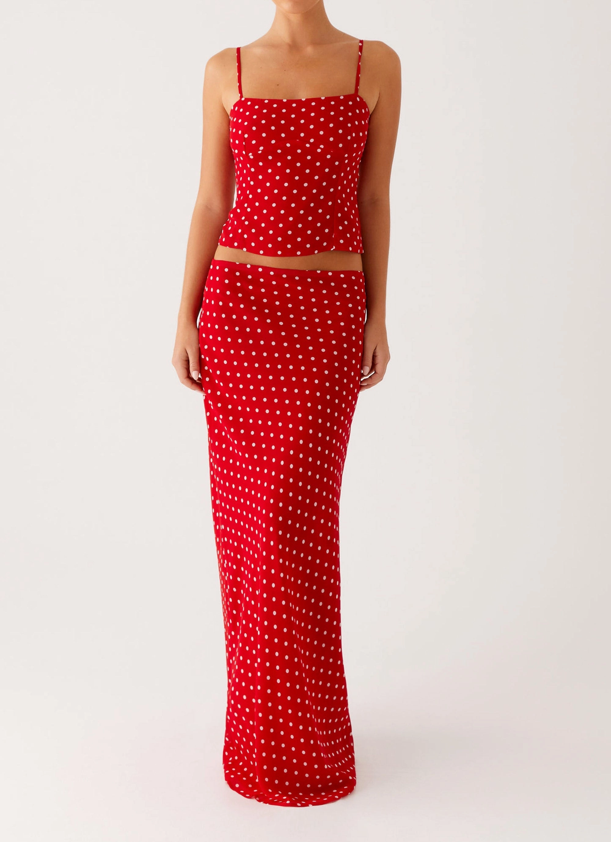 Bendita Maxi Skirt - Red Polka Dot Flexible Comfort Everyday Vibe