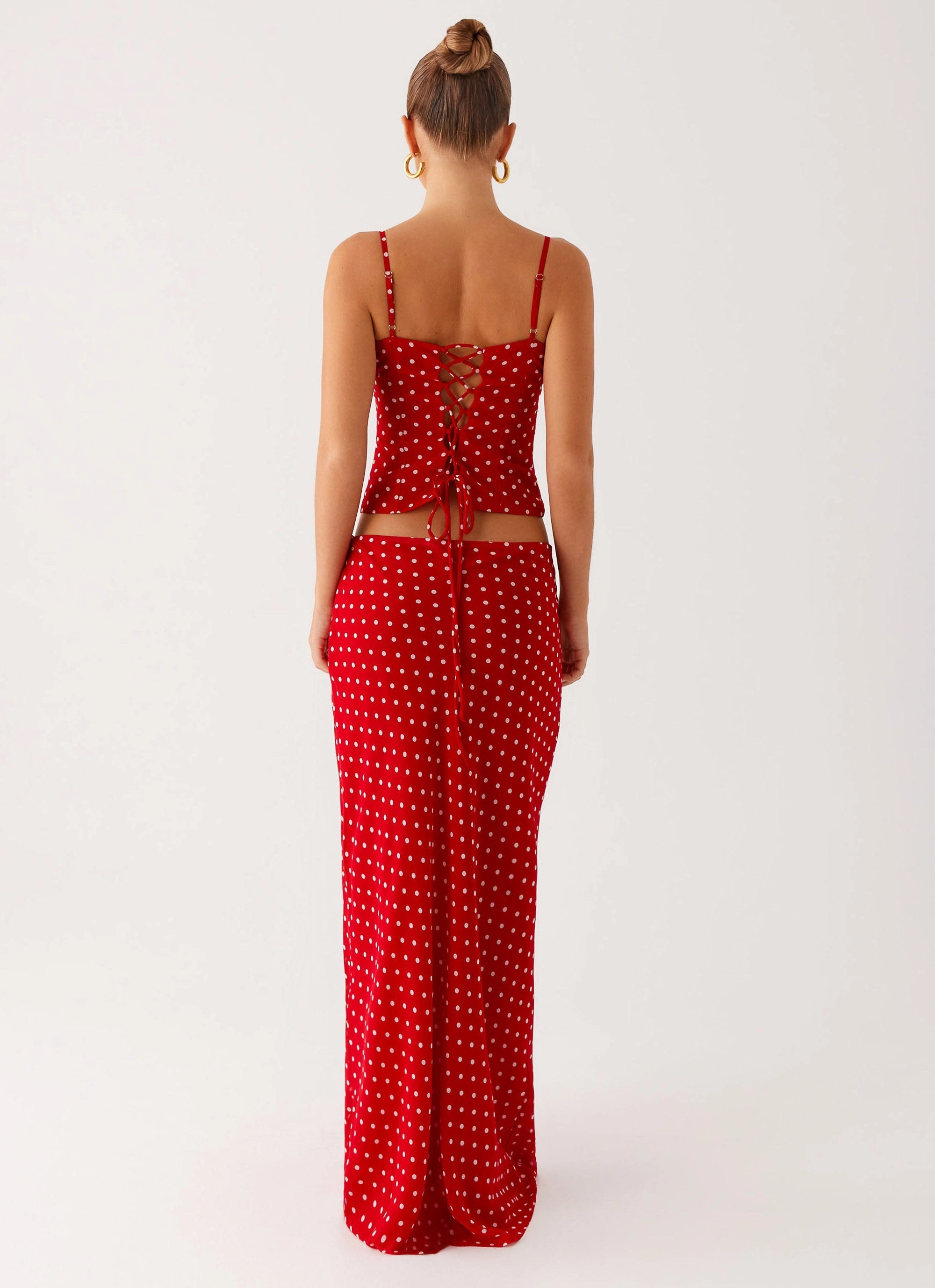 Minimalist Style muted tone Bendita Maxi Skirt - Red Polka Dot