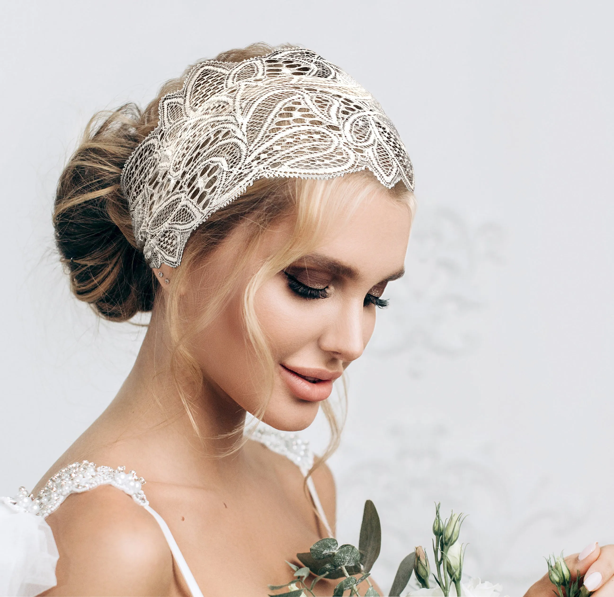 Stunning shabby chic white lacey headband
