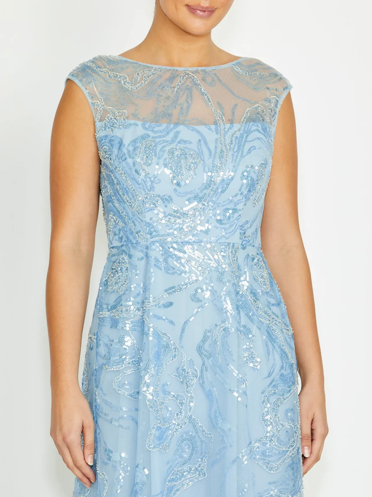 Catalina Sky Blue Sequin Gown Floral Swing