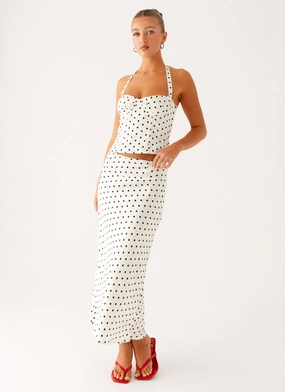 Breanne Midi Skirt - White Polka Dot Comfy Ease