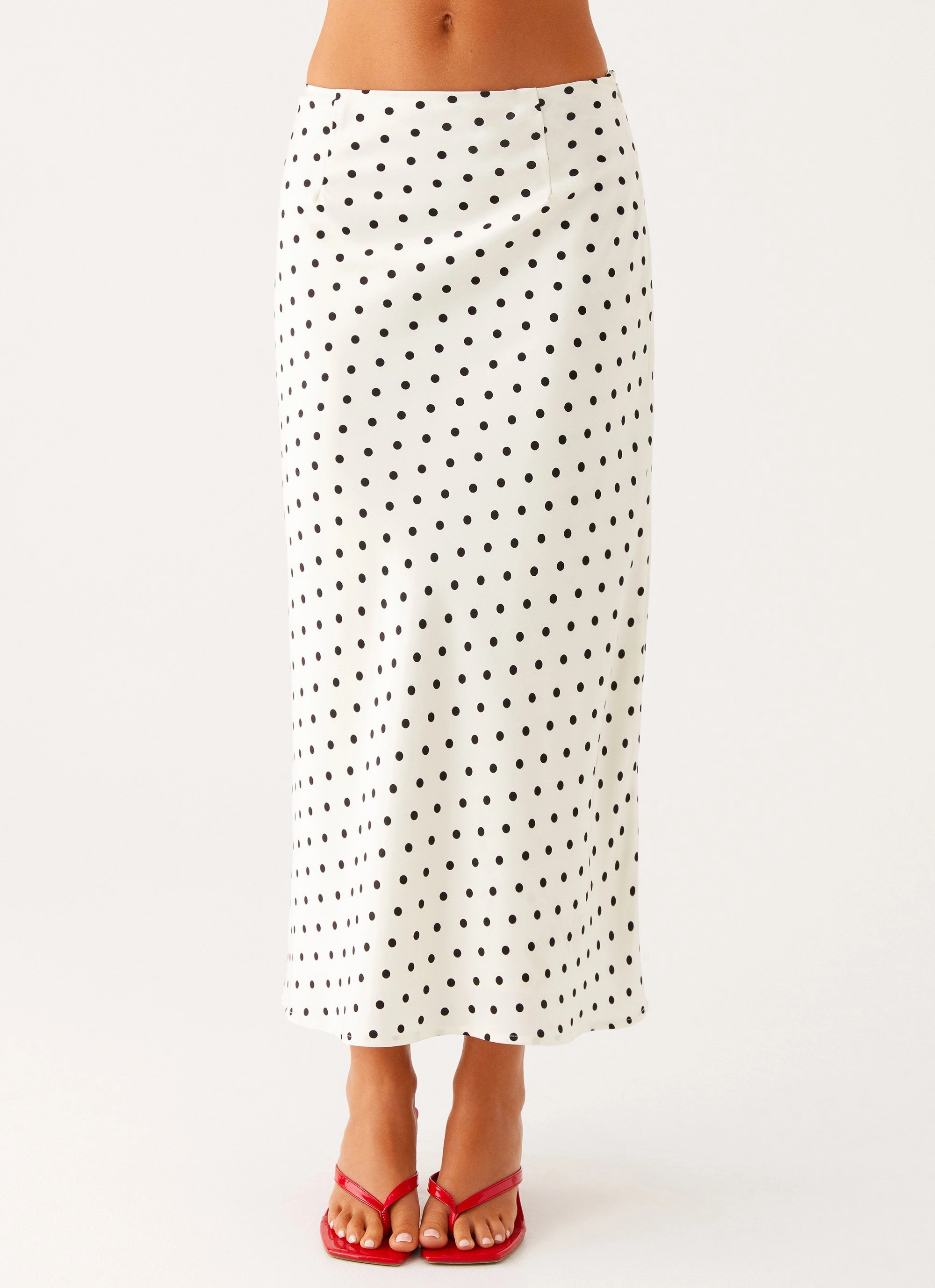 Flexible Cut Basic Utility Breanne Midi Skirt - White Polka Dot