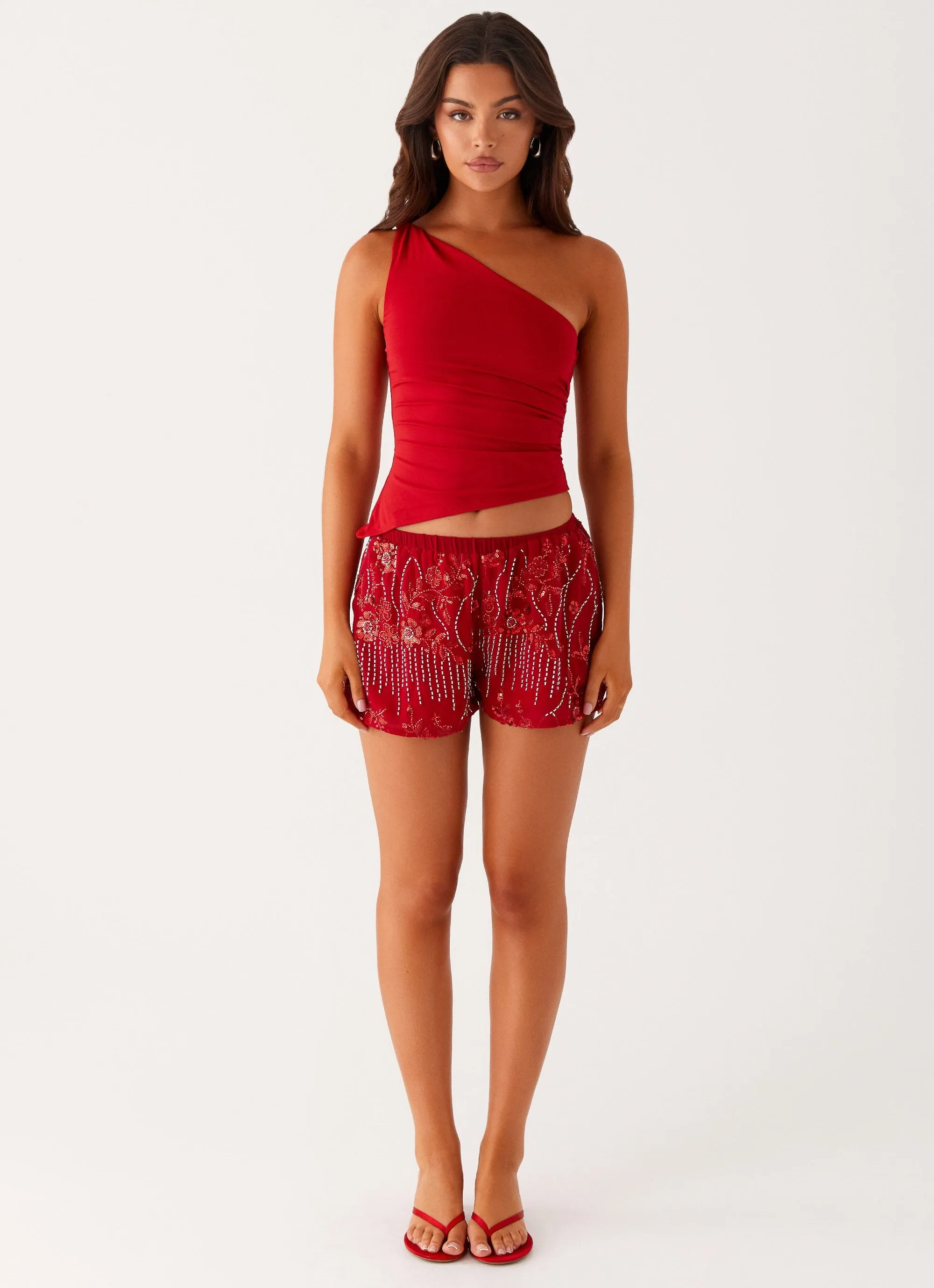 Windproof coating Sleek Comfort Mercer Sequin Mini Shorts - Red