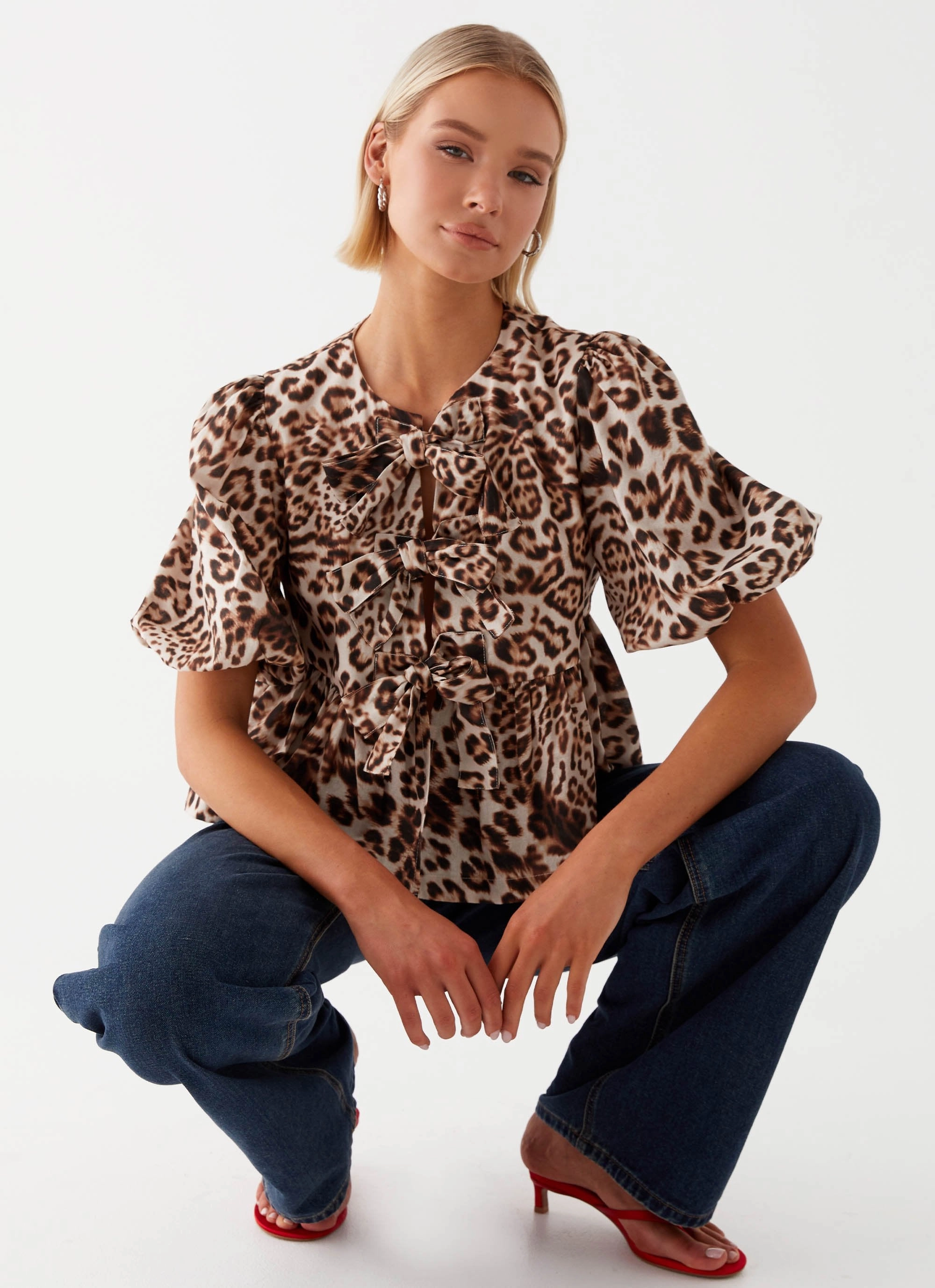 WrinkleResistant Cloth Western Wind Tie Top - Leopard