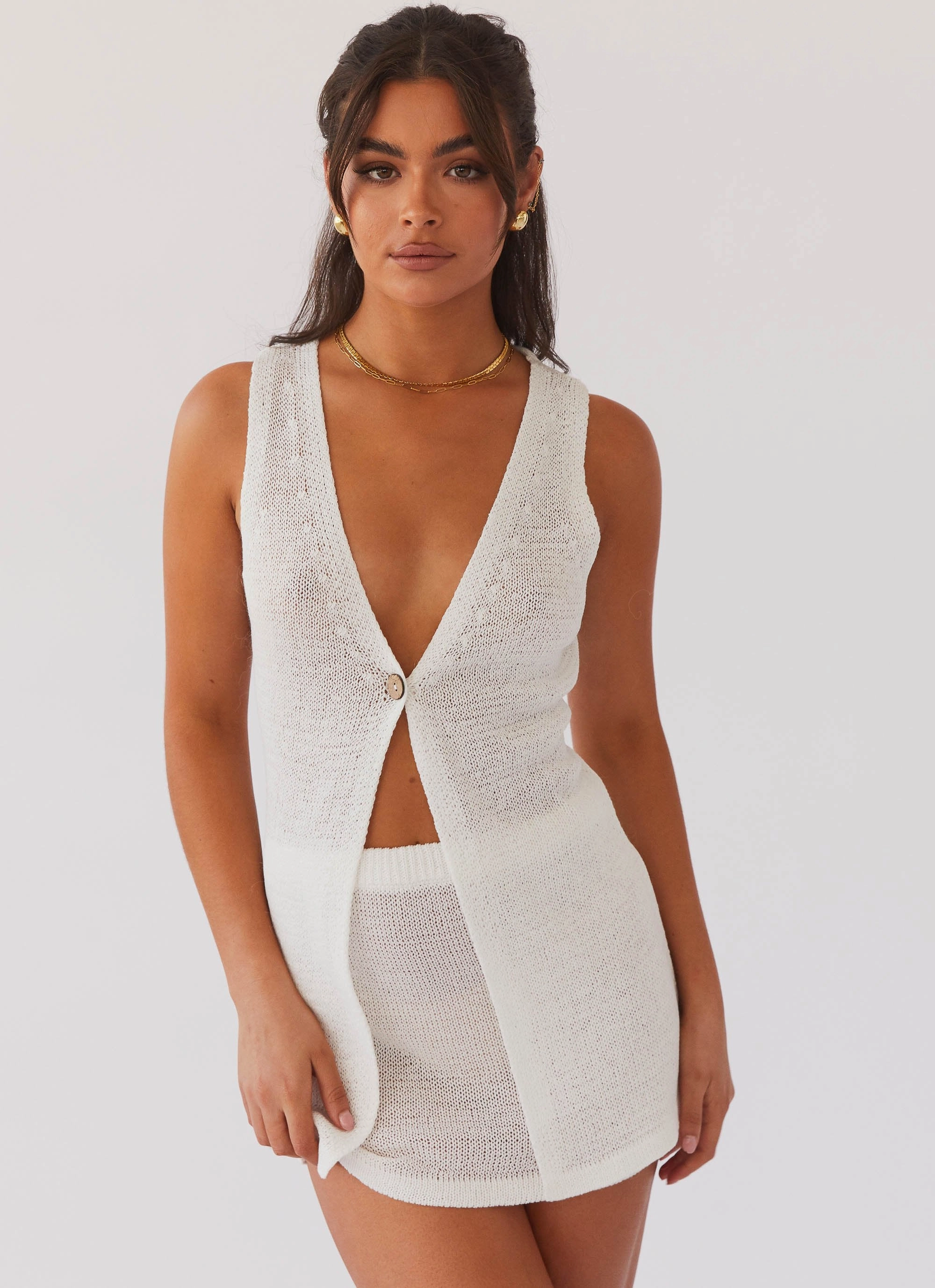 Capri Glow Knit Mini Skirt - White Breath Flex Soft and Light