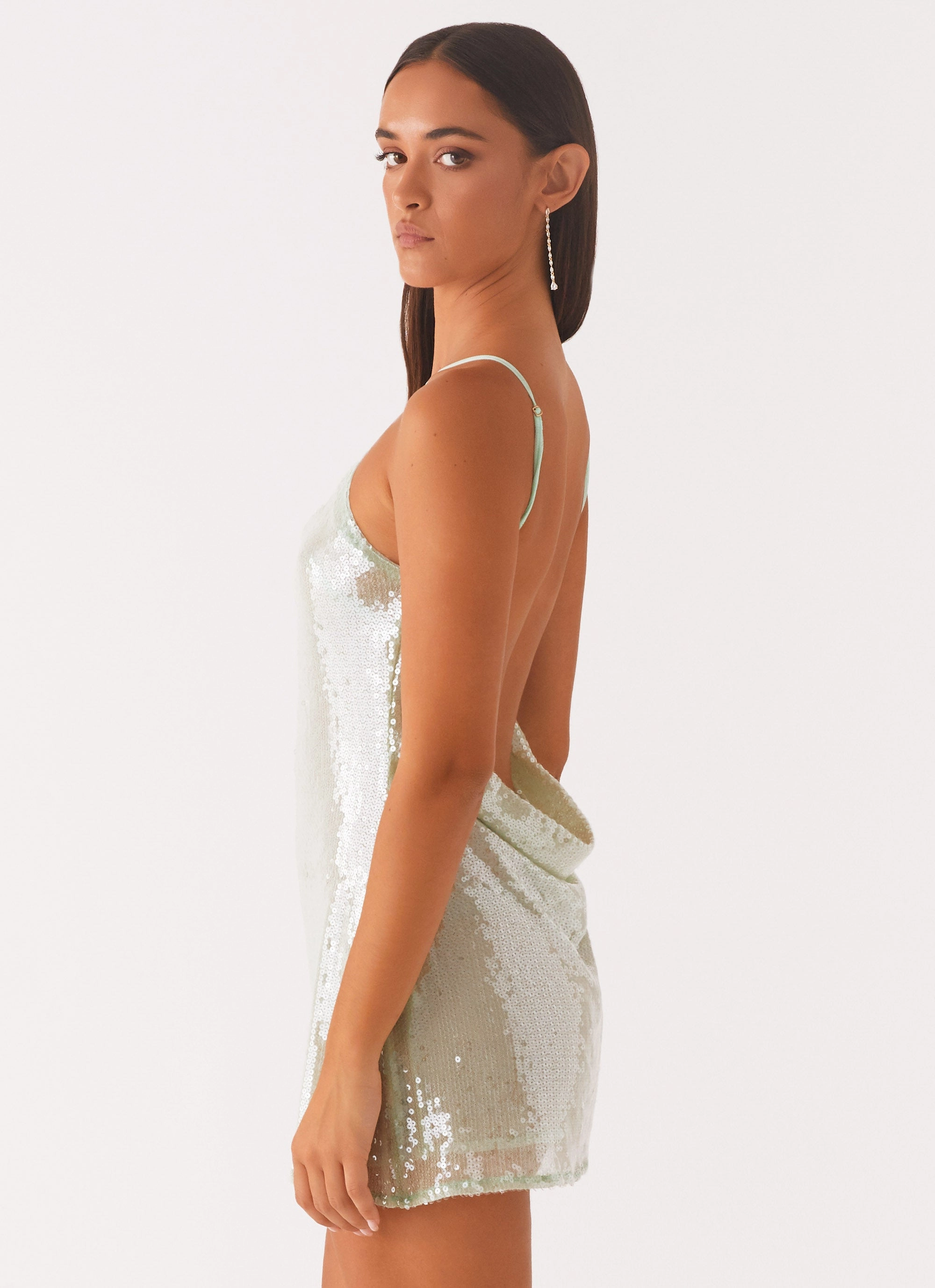 Sustainable-Lining Radiant Energy Cowl Back Mini Dress - Mint