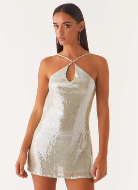 Feminine Layers Piped-Edge Radiant Energy Cowl Back Mini Dress - Mint