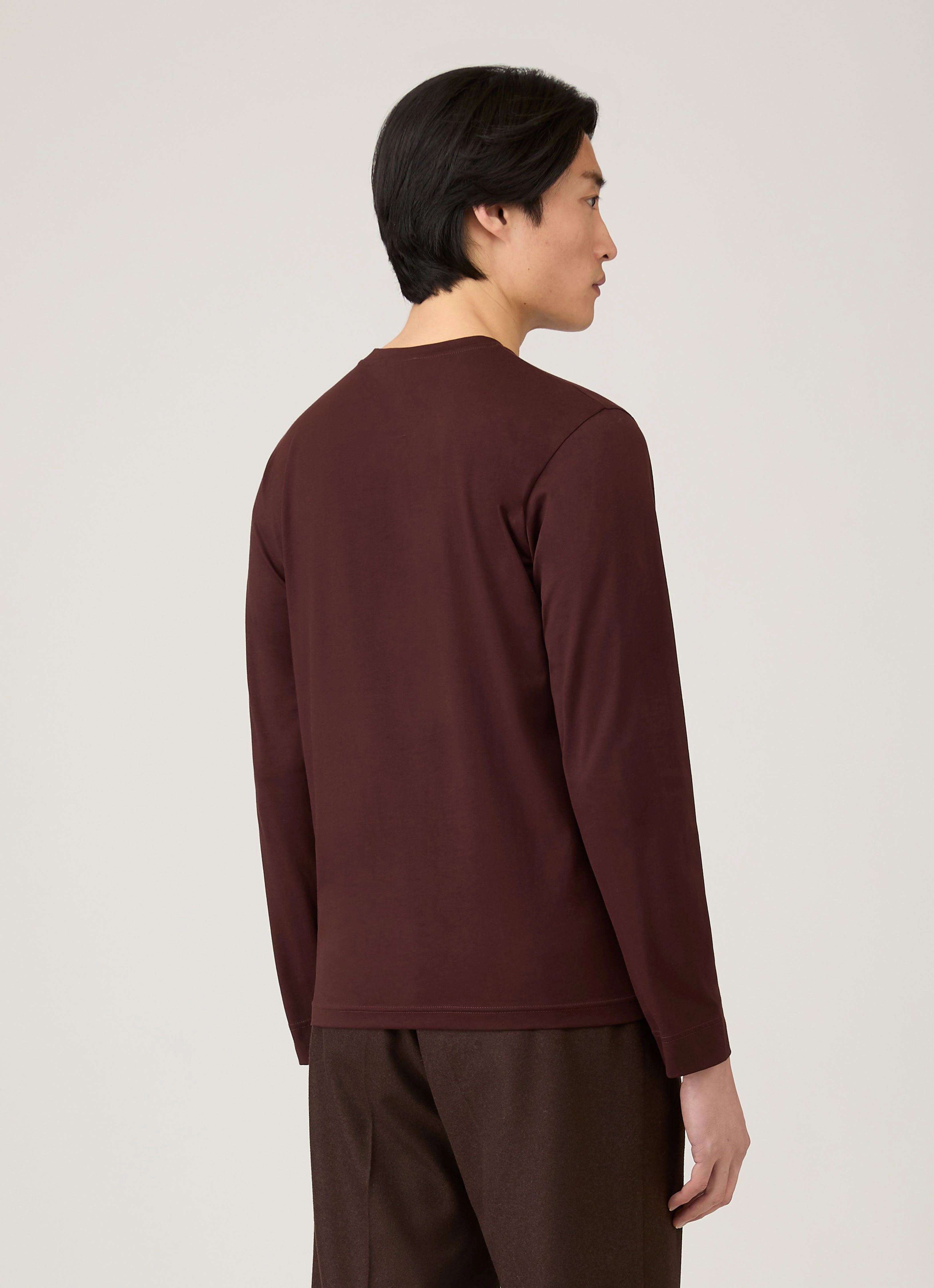Raw Hem Finish Modern Design Men's Long Sleeve Riviera Midweight T-shirt in Bakelite