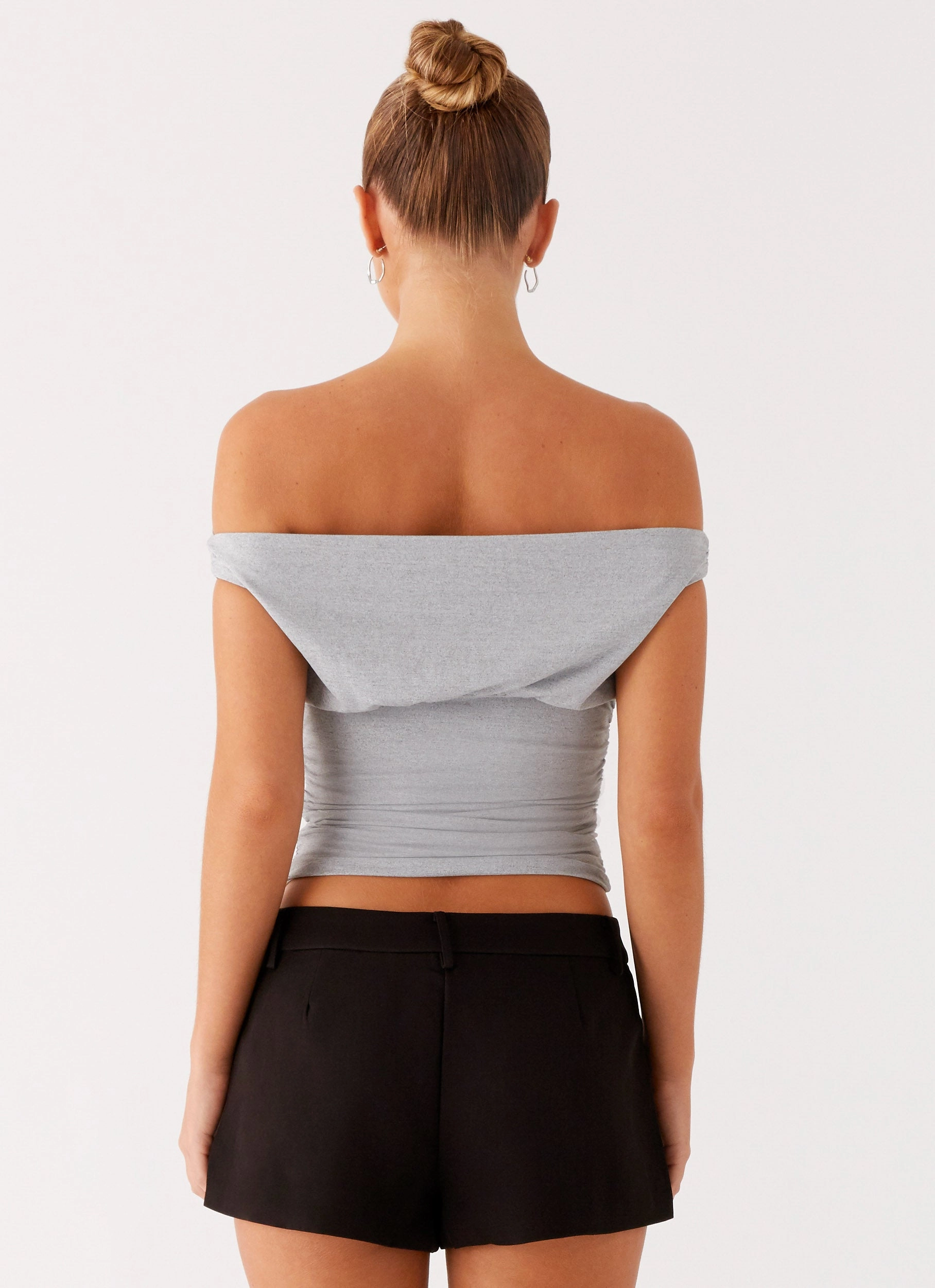 EcoFriendlyBlend MultiPocketDesign Reva Off Shoulder Top - Grey