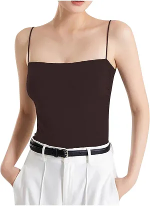 Summer Camisole for Women Built in Bra Spaghetti Straps Sleeveless Basic Tank Top Casual Trendy Sexy Yoga Cami Shirt