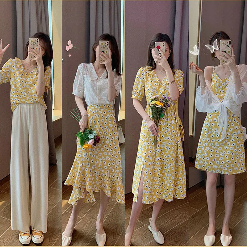 Summer Daisy Dress Slip Korean Girlfriends A-Line Floral Skirt Tops Women Skirt