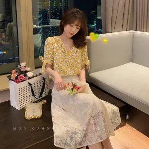 Summer Daisy Dress Slip Korean Girlfriends A-Line Floral Skirt Tops Women Skirt