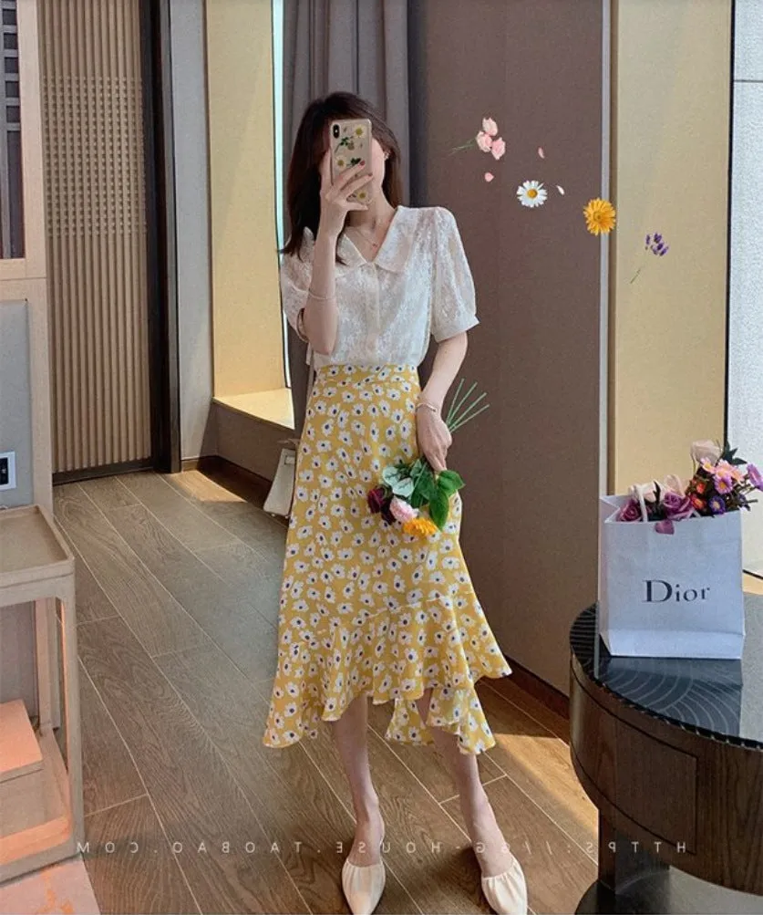 Summer Daisy Dress Slip Korean Girlfriends A-Line Floral Skirt Tops Women Skirt