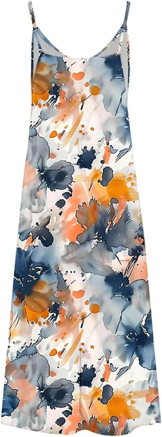 Summer Dresses for Women 2025 Vacation Floral Slip Dress Spaghetti Strap Flower Print Maxi Dresses Casual Sundress