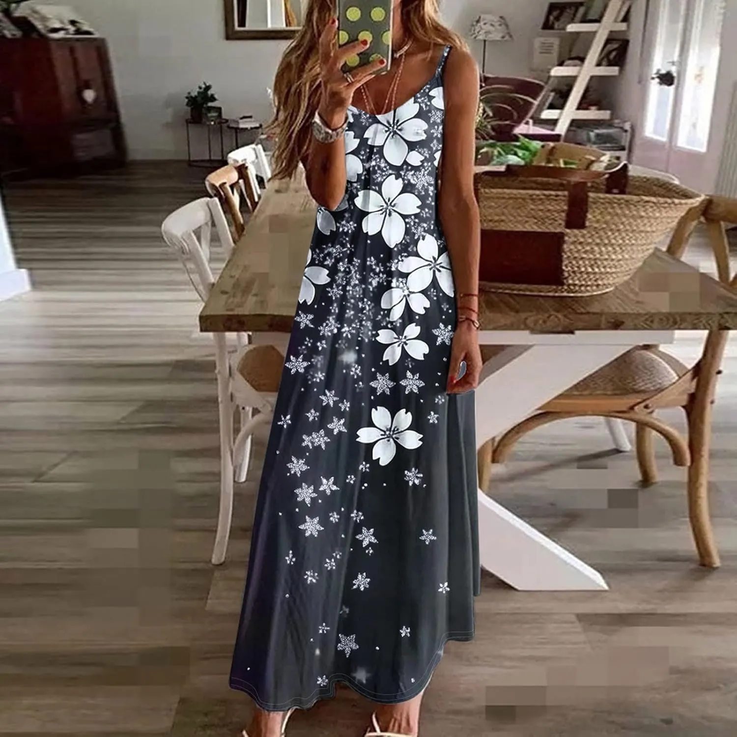 Summer Dresses for Women 2025 Vacation Floral Slip Dress Spaghetti Strap Flower Print Maxi Dresses Casual Sundress