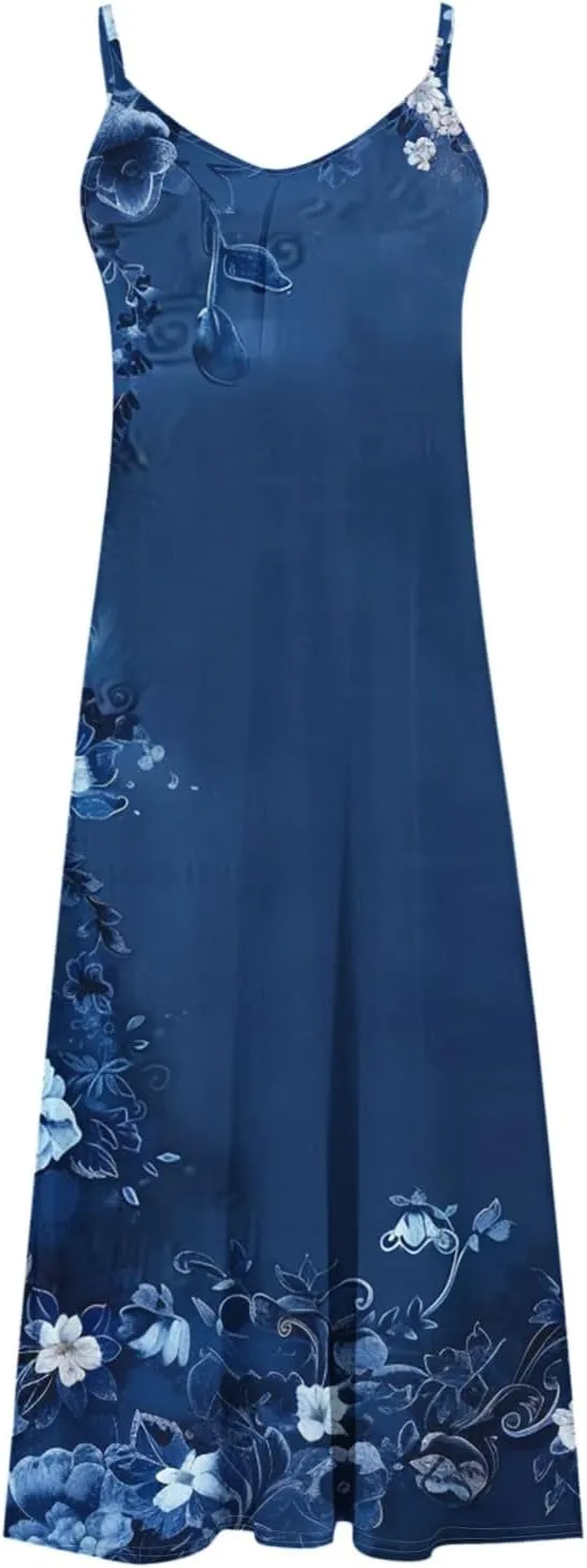 Summer Dresses for Women 2025 Vacation Floral Slip Dress Spaghetti Strap Flower Print Maxi Dresses Casual Sundress
