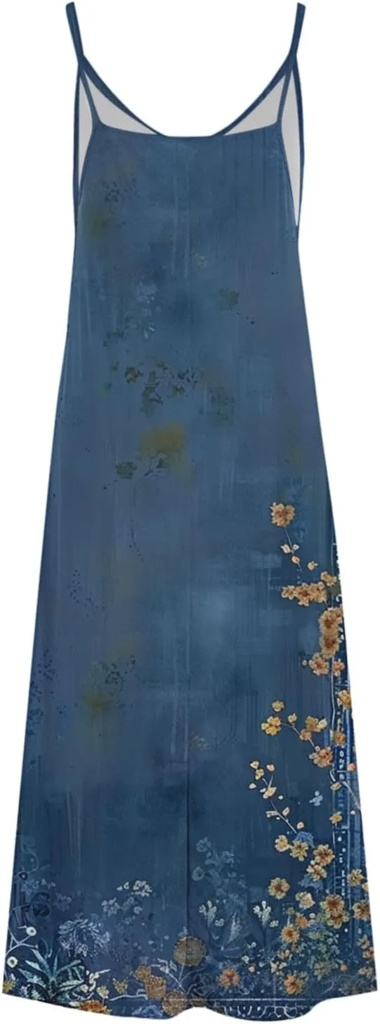 Summer Dresses for Women 2025 Vacation Floral Slip Dress Spaghetti Strap Flower Print Maxi Dresses Casual Sundress
