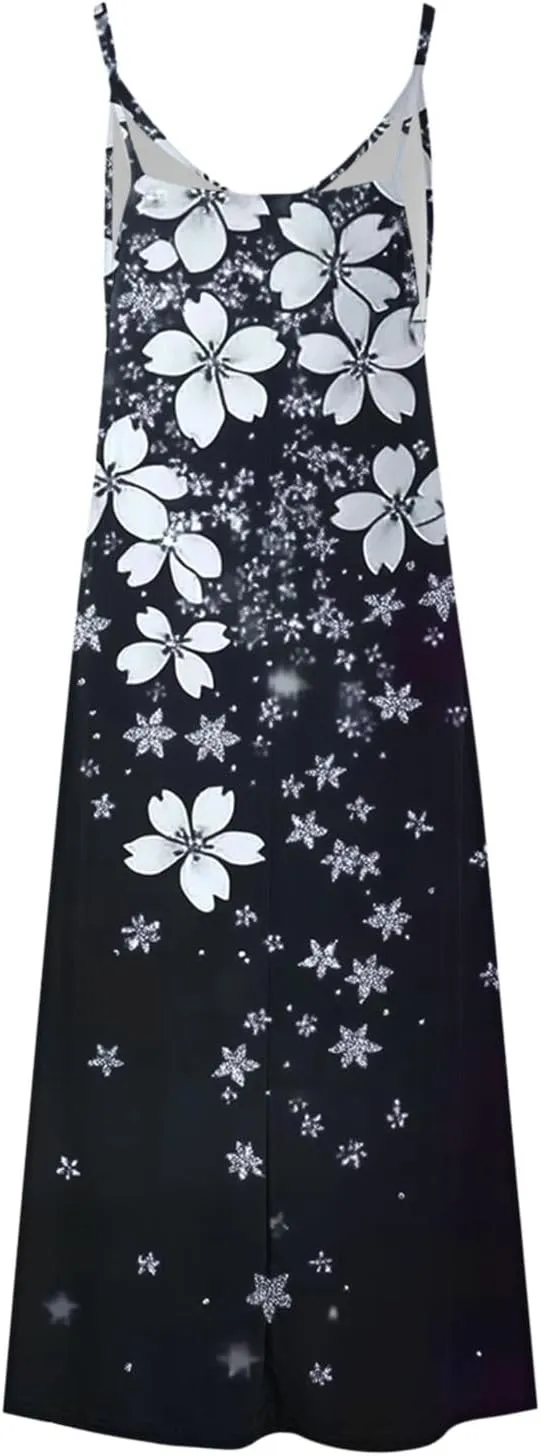 Summer Dresses for Women 2025 Vacation Floral Slip Dress Spaghetti Strap Flower Print Maxi Dresses Casual Sundress