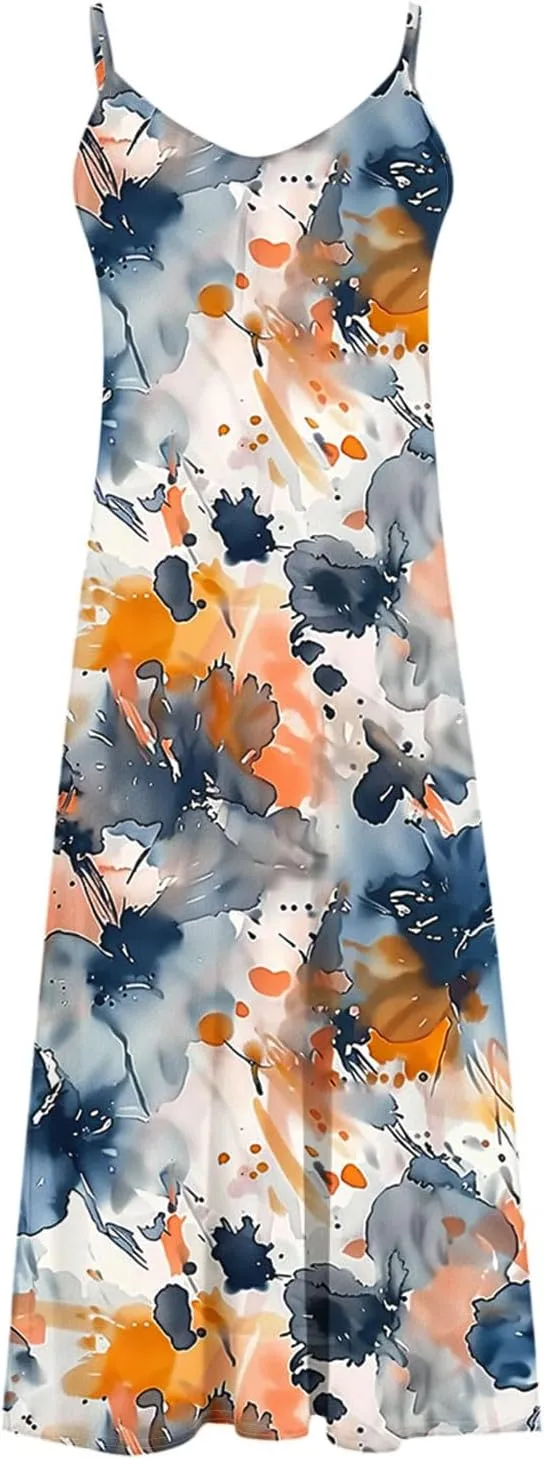 Summer Dresses for Women 2025 Vacation Floral Slip Dress Spaghetti Strap Flower Print Maxi Dresses Casual Sundress