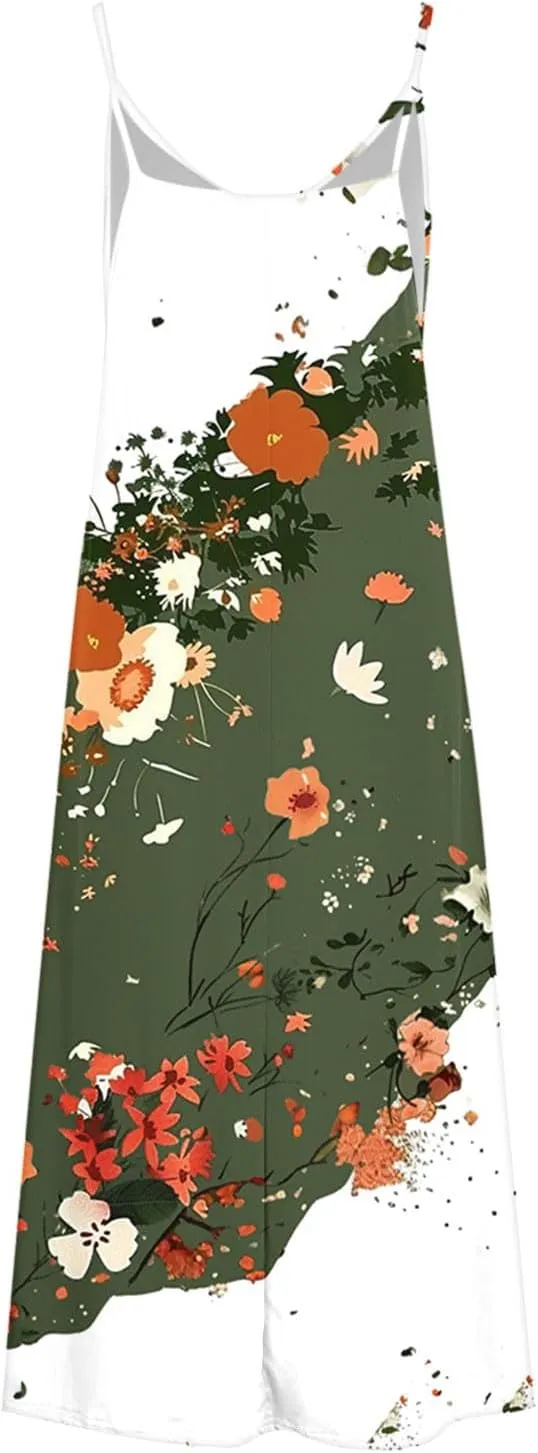 Summer Dresses for Women 2025 Vacation Floral Slip Dress Spaghetti Strap Flower Print Maxi Dresses Casual Sundress