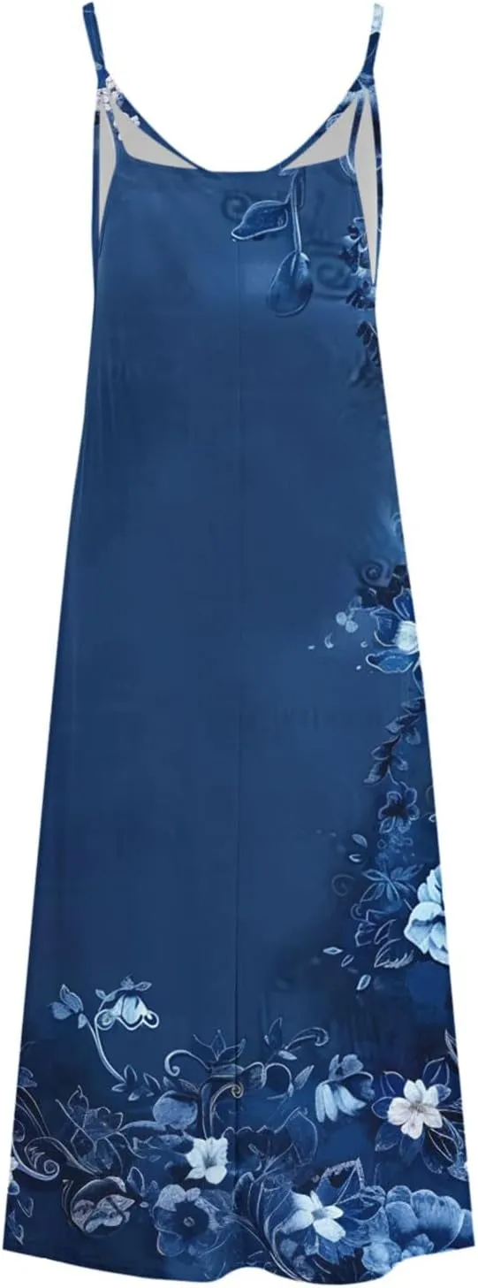 Summer Dresses for Women 2025 Vacation Floral Slip Dress Spaghetti Strap Flower Print Maxi Dresses Casual Sundress